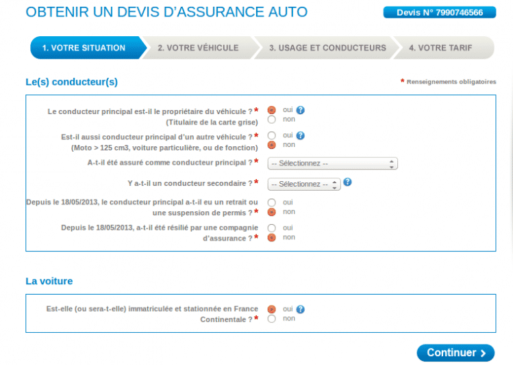 Assurance auto en ligne - formulaire